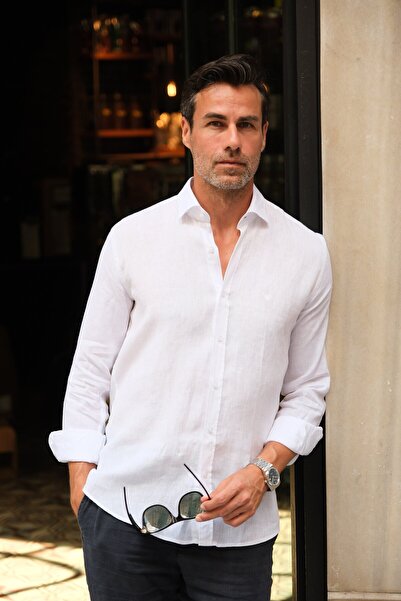 Fitmens Slim Fit Long Sleeve 100% Linen Breathable Fabric Men's Shirt with Gi...