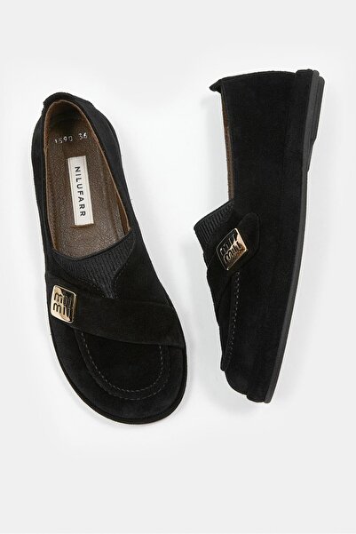 NILUFARR Mii Siyah Hakiki Süet Kadın Loafer