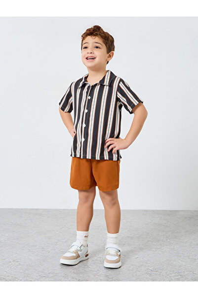 Styli Boys Striped Shirt and Brown Shorts Set