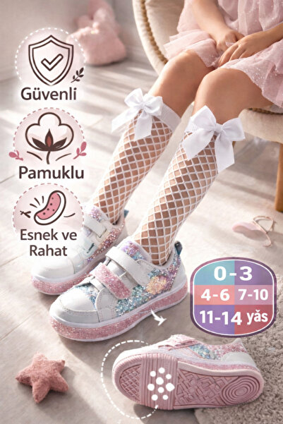 CALLAVI Детски чорапи до коляното с мрежест дизайн, 3 чифта