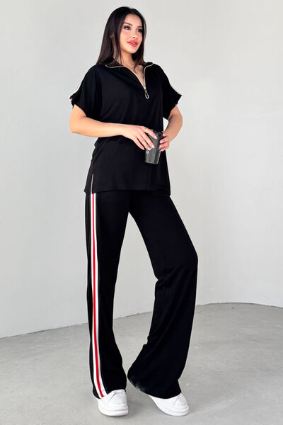 Cappmoda TKM-13299 Чорний детальний комплект на блискавці з напів-водолазкою ...