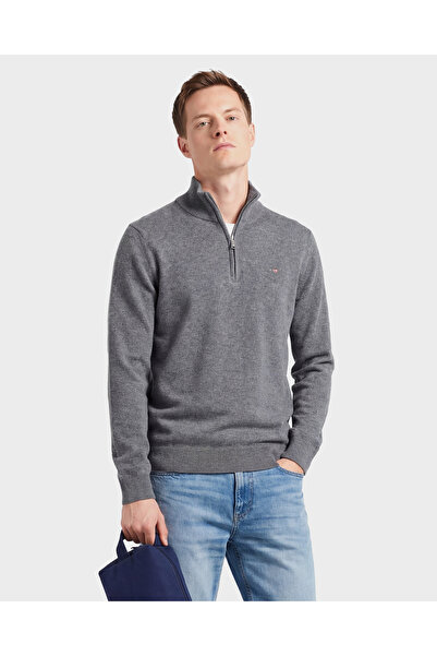 Gant Erkek Gri Regular Fit Yarım Fermuarlı Yün Kazak