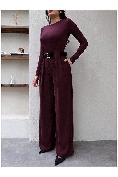 ESRAHELVACI Köprü Detaylı Kemerli Palazzo Pantolon