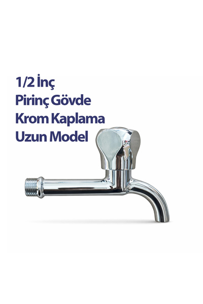DENİZSU 1/2'' Uzun Tip Musluk Lavabo Evye Bahçe Dış Mekan Uyumlu