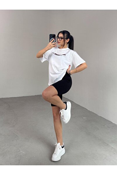 Cappmoda T-924 White Vibes ανάγλυφο εμπριμέ casual βαμβακερό μπλουζάκι