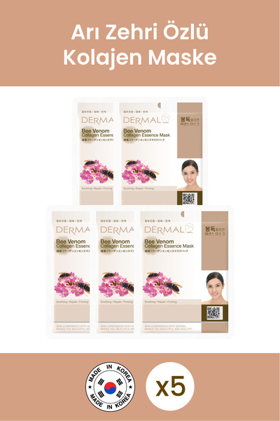 Dermal 5 Pieces of Bee Venom Extract Collagen Mask - Smoothing, Repairing and...