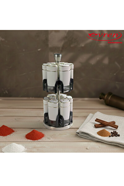Evren 12’li Cam Baharatlık Seti, Yuvarlak Tuzluk Karabiberlik Baharat Takımı ...