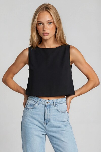 OLSAMODA Women's Back Open Bow Detail Atlas Fabric Bluz