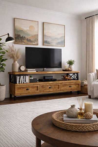 KIYMIK HOME Yasemin Tv Ünitesi – %100 Gerçek Ağaç, Uzun Ömürlü Kullanım, Kişi...