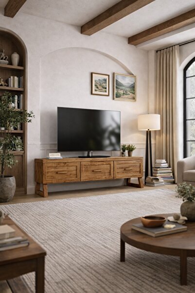 KIYMIK HOME Zakkum Tv Ünitesi – %100 Gerçek Ağaç, Uzun Ömürlü Kullanım, Kişiy...