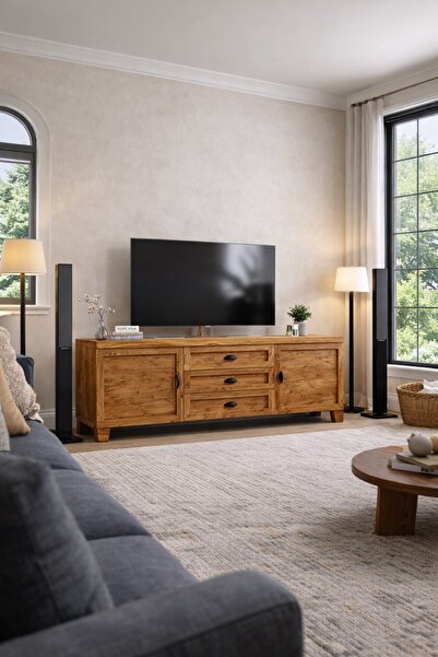 KIYMIK HOME Melisa Tv Ünitesi – %100 Gerçek Ağaç, Uzun Ömürlü Kullanım, Kişiy...