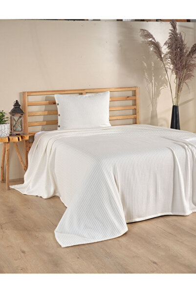 Cottonest Set cuvertură de pat ecru pentru o persoană, 1 husă de pernă