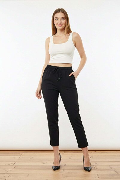 Fulla Moda Basic Beli Lastikli Carrot Fit Kumaş Pantolon