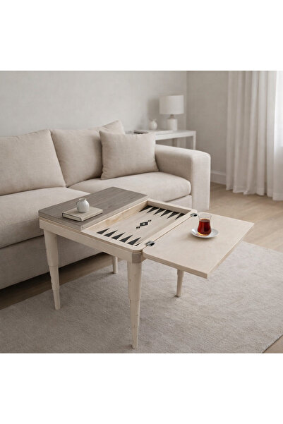 WSTİLE Tavla Sehpa Yan Kapaklı Cilasız Boyasız