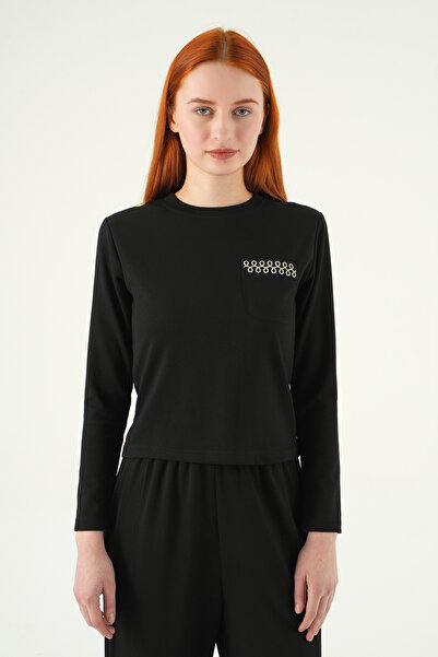 Rays 8344A Crew Neck Pocket Embroidered Badi Black