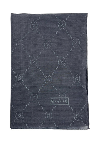 Vakko Pamuk İpek Şal - Monogram - Koyu Gri