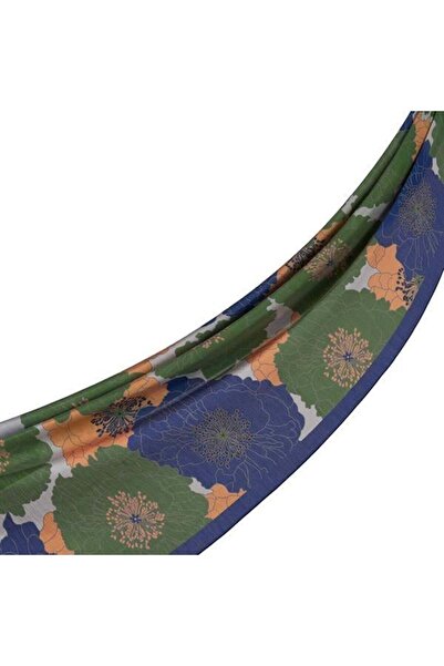 ipekevi Σάλι Tensoft με σχέδιο - Μοτίβο καλαθιού ορτανσίας - Μπλε τζιν πράσινο