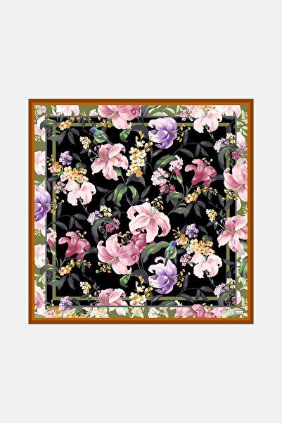 Vakko وشاح حرير تويلي - 3172-18 أسود زعفراني