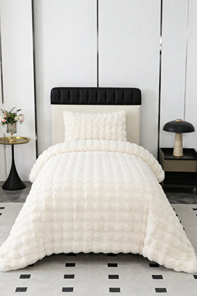 Bottega Home Loria Cream Single Plush Bedspread (160 X 220 - 50X70)