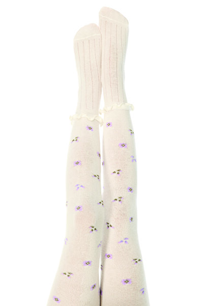 Penti Marshmallow Kız Çocuk Çiçekli Fırfırlı 100 Denye Külotlu Çorap