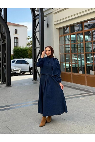 Esre Store 4556 - طقم ملابس إسلامية من قماش الدنيم مكون من قطعتين باللون الأز...