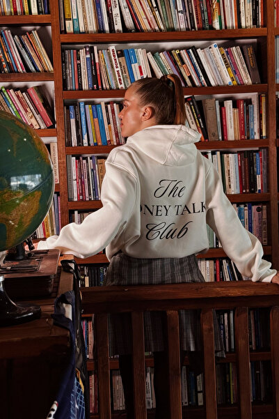 Le'Sluette Γυναικείο φούτερ oversized βαμβακερό με τύπωμα Money Talks Club Λευκό