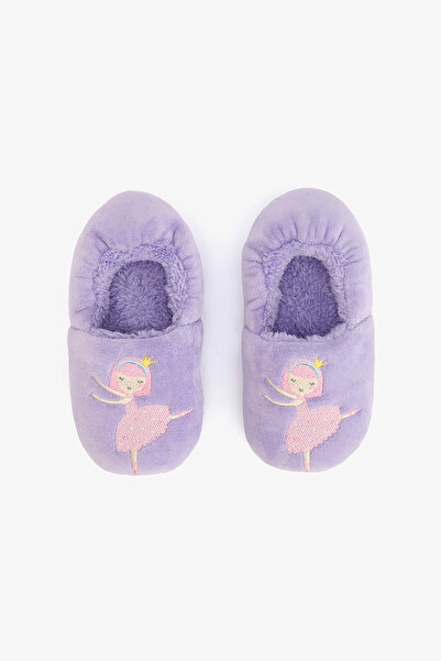 Penti Pantofi de casă brodați cu model de balerină pentru fete, de culoare vi...