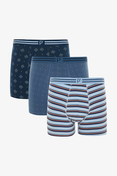 Penti Blue Men's Geometric Patterned 3-Piece Boxer