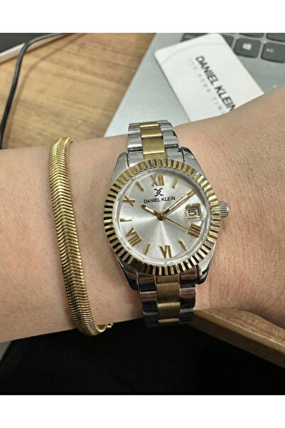 Daniel Klein Kadın Gümüş-Gold Renk, Taşlı Kadran, Takvimli Minimal Kol Saati,...