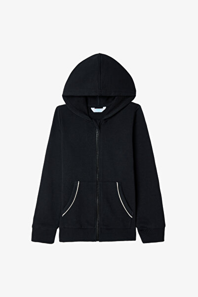 Penti Siyah Kız Çocuk Biye Detaylı Oversize Kapüşonlu Sweatshirt