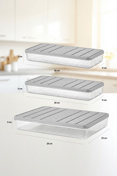 SELKA HOME 3'lü Set ( 1 Adet 2,25 2 Adet 1 Lt. ) Nora Organizer Buzdolabı Buzluk Düzenleyici Saklama Kabı