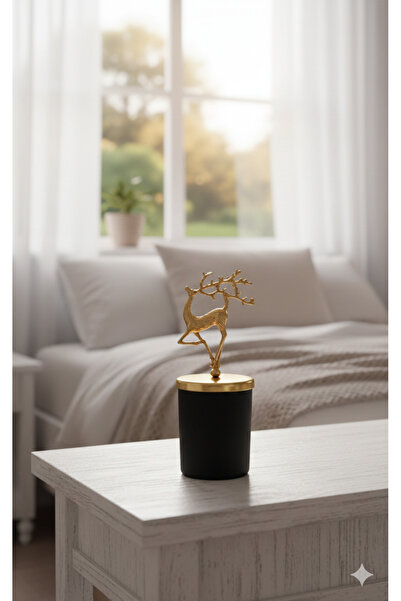 Sim hediyelik SİMHEDİYELİK / SİYAH BARDAK MUM BÜYÜK GEYİK OBJELİ (ALTIN RENK)