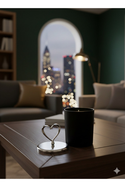 Sim hediyelik Kalp figürlü mat siyah bardak mumluk