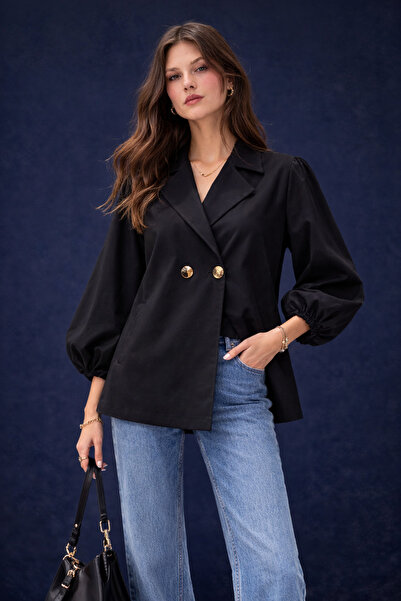 HAKKE Düğme Detaylı Balon Kol Kısa Trençkot Ceket