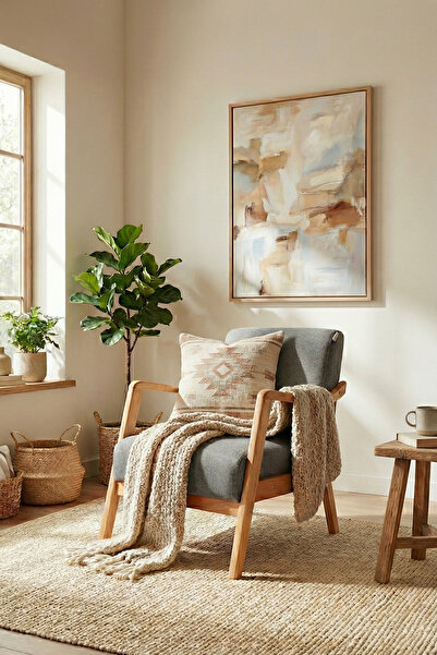 Zem Favela Ahşap Ayaklı Gri Teddy Kumaş Berjer