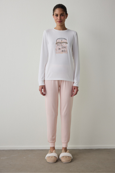 Penti Set de pijamale cu mâneci lungi cu efect termic în dungi