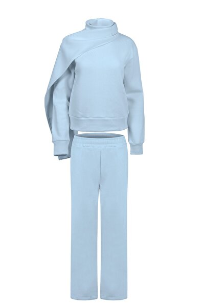 La Sarta St. Moritz Shawl Detailed Blue Tracksuit Set