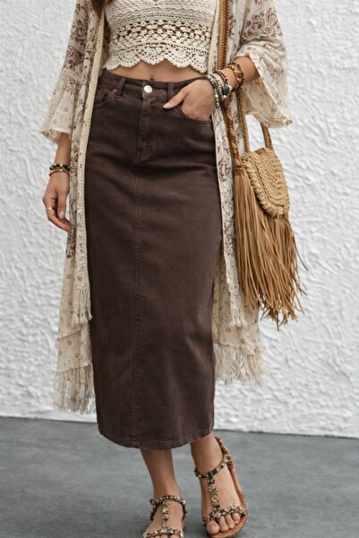 Dema Women's Cotton Brown Denim Skirt