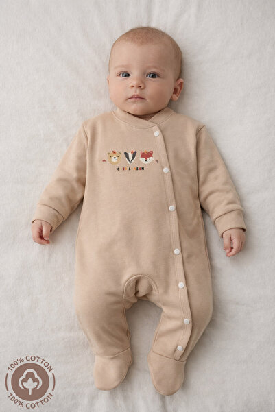 Miniel Unisex Cosy Season Baskılı 0-6 Ay Penye Organik Pamuklu Patikli Bebek ...