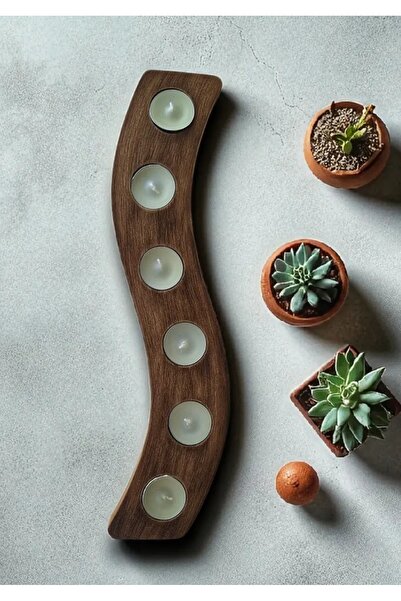 Buket 6'lı 38x6.5 cm Dekoratif Eskitme Yatay Tealight Mumluk +6 Adet Mum Dahil