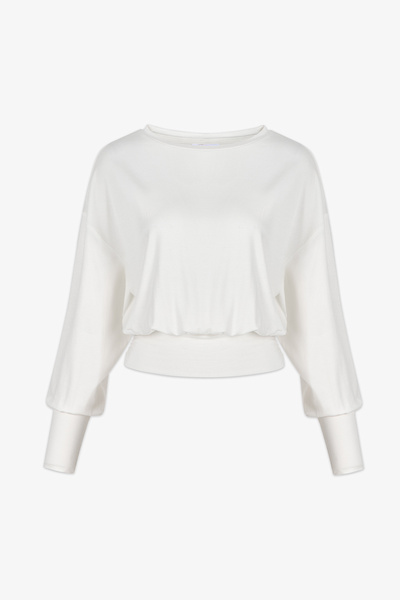 Penti Ανοιχτό λευκό τοπ με λαιμόκοψη σκάφους και λεπτομέρεια στη μέση από ύφα...