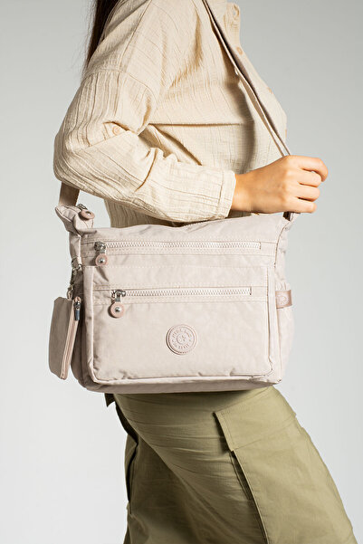 MEGA BAG M 211 Krinkle Fabric Shoulder Bag – Rain Resistant – Cream with Remo...