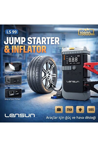 HOTSY LENSUN T-Life Jump Starter 19800 mAh Akü Takviyeli Hava Kompresörü CAET...
