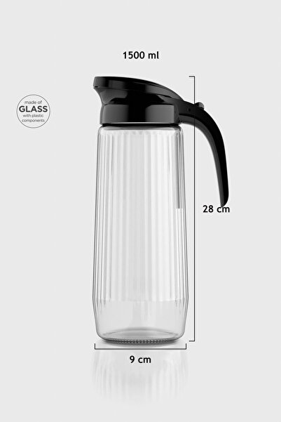 Renga Beluga 1500 ml Siyah Kapaklı Gravürlü Cam Sürahi 111021
