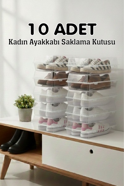 Genel Markalar 10 Adet Şeffaf Kadın Ayakkabı Kutusu Düzenleyici Organizer Sak...