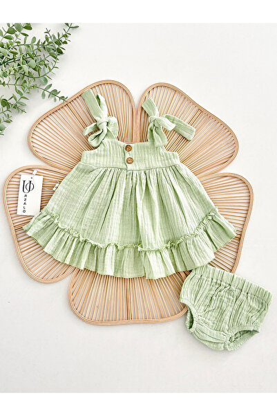 Jammybaby Ema %100 Pamuk Müslin Kız Bebek Külotlu Yazlık Askılı Elbise Bandan...