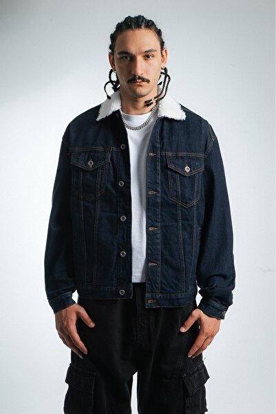 No Future Yün Kürklü Yaka Oversize Denim Erkek Ceket NF0294LC