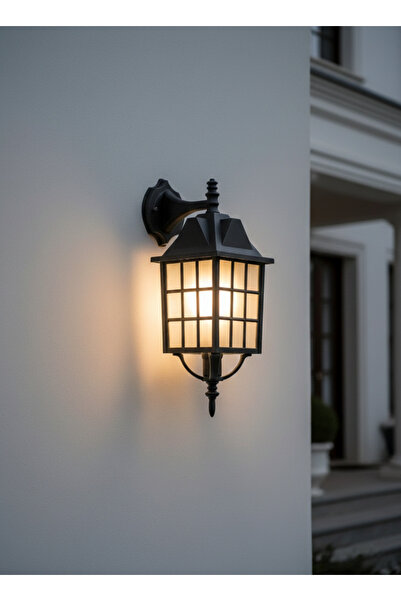 LED PROJEM Akviva Ters Kafesli Fener Siyah Duvar Aplik Bahçe Aydınlatma