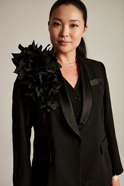 lemidor Kadın Şık Yaka Çiçeği Aksesuarı – Çıtçıtlı, 40 cm Bant, 16 cm Büyük Ç...