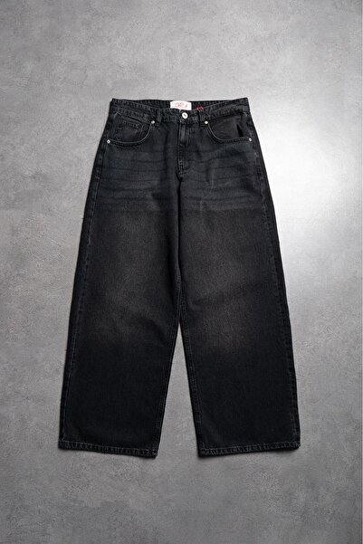 GRJ denim بنطلون جينز رجالي فضفاض للغاية من ميدنايت فيد بلاك أرجل واسعة